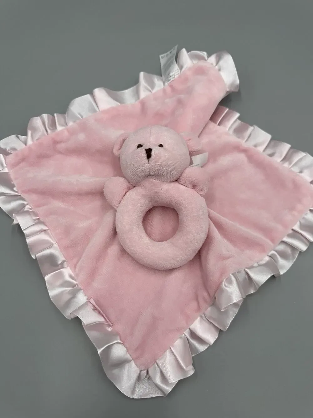 Carter's Pink Teddy Lovey Rattle Plush Satin Ruffle Security Blanket